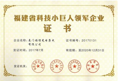am8亚美光电喜获“福建省科技幼巨人领军企业”荣誉称号